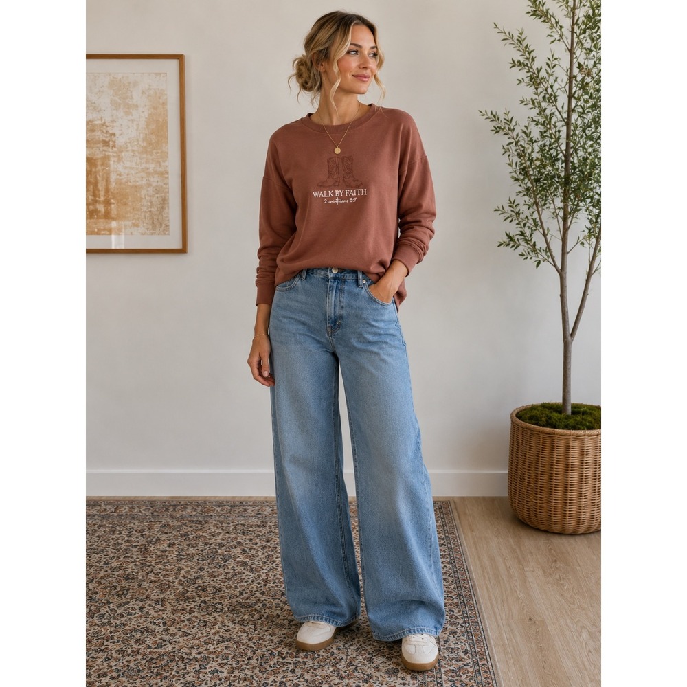 Love in Faith Walk By Faith Cowboy Boots Sweatshirt Rust Orange Large A31